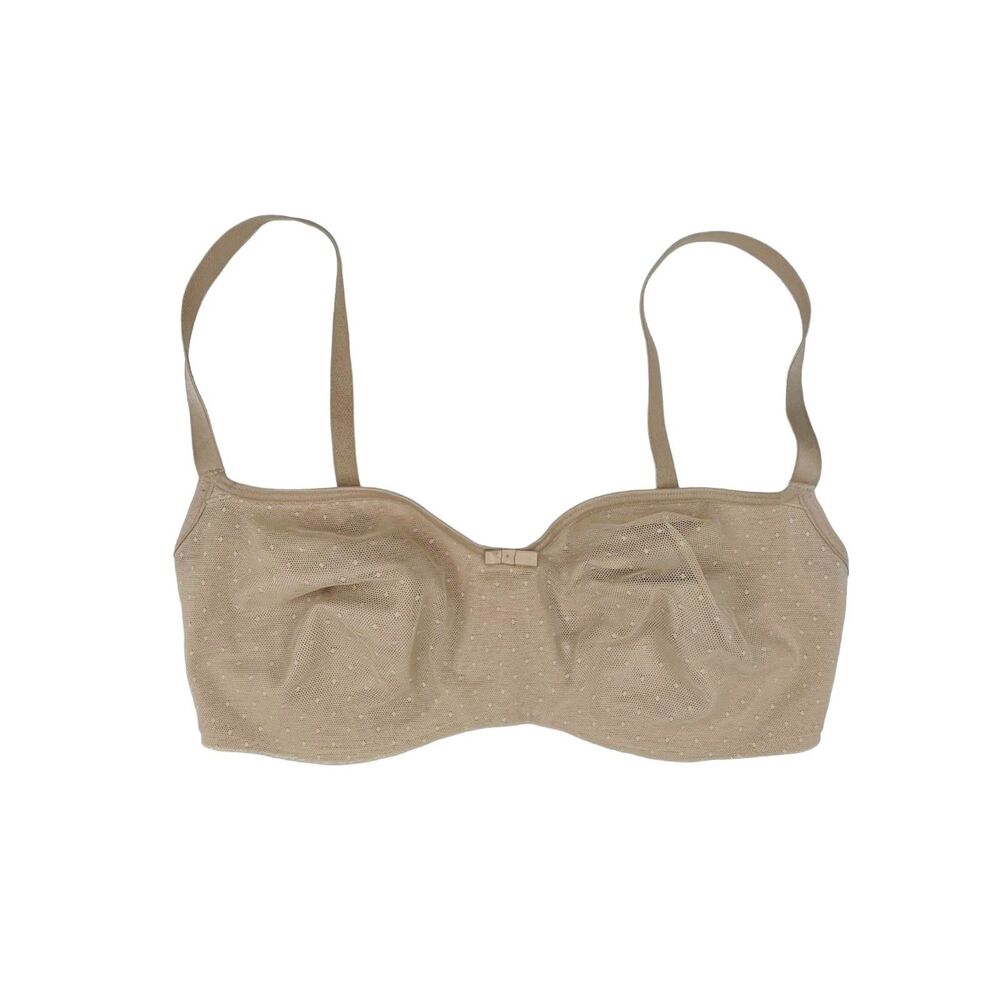 Soma Shadow Balconet Bra sz 32DD * Unlined Dotted Mesh Balconette Beige Nude Tan